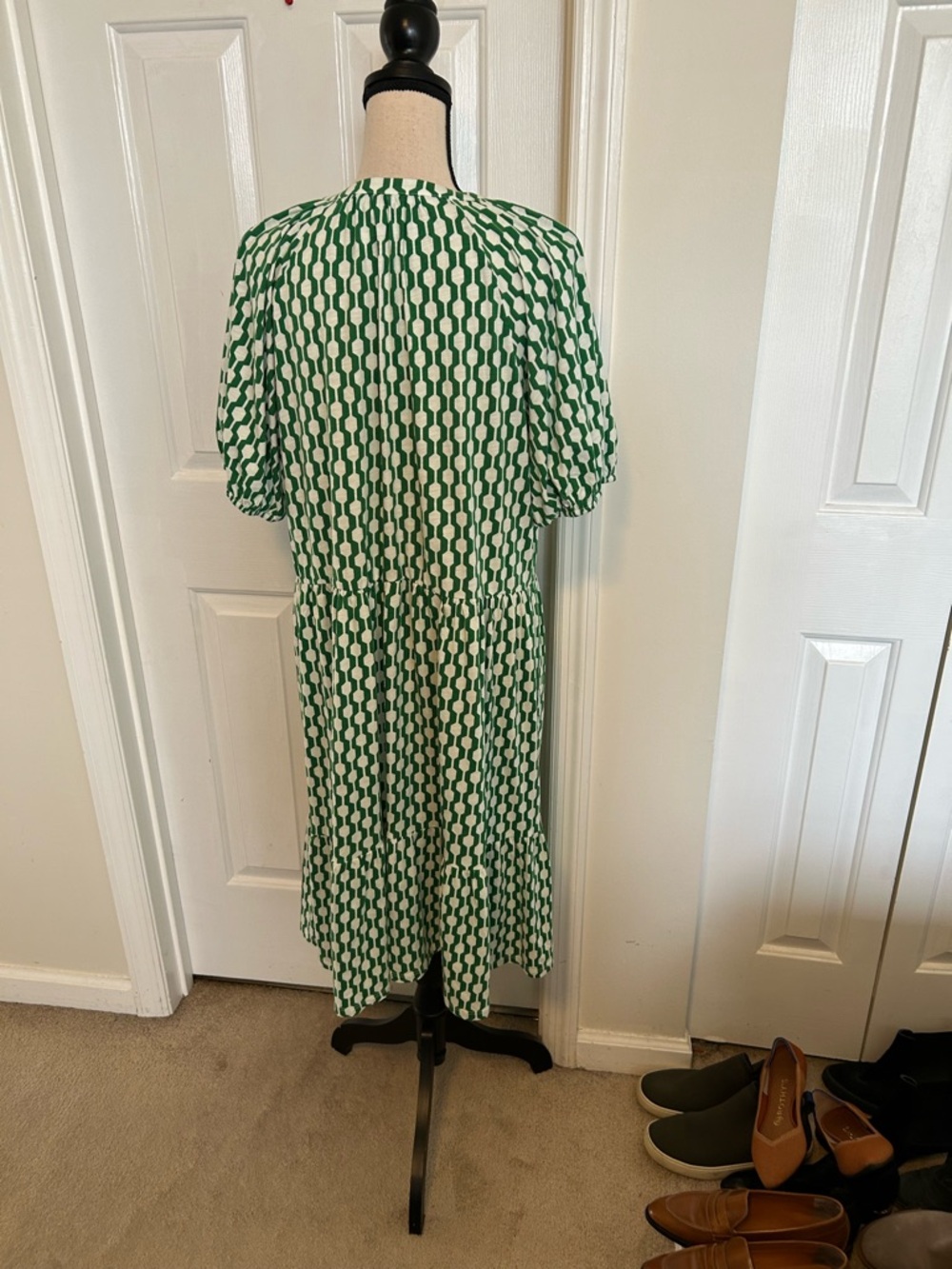 Boden Short Sleeve Jersey Dress in Rolling Hills Geo Azure Print - Picture 8 of 13